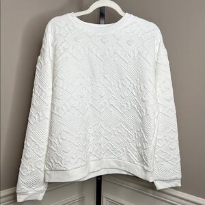 Zara White Textured Crew Neck Sweatshirt size large